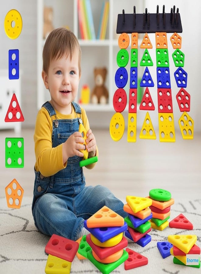 Enorme Kids Shape Sorting Game | Colorful Geometric Learning Puzzle Toy for Toddlers | Wooden Base with Multi-Shape Blocks for Early Education & Brain Development - (Pack of 1) - Image 4